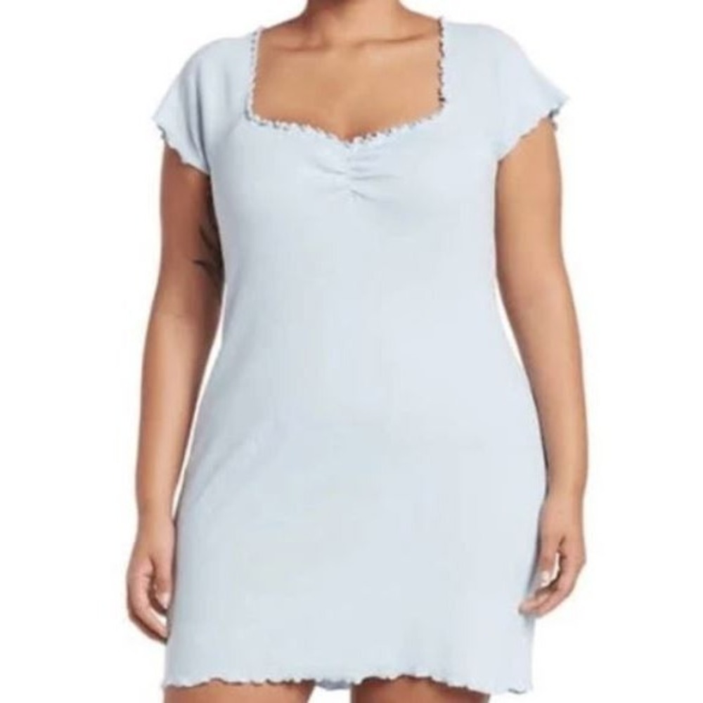 Abound Women's‎ Sweetheart Lettuce Edge Ribbed Knit Mini Dress Blue Cashmere XL
